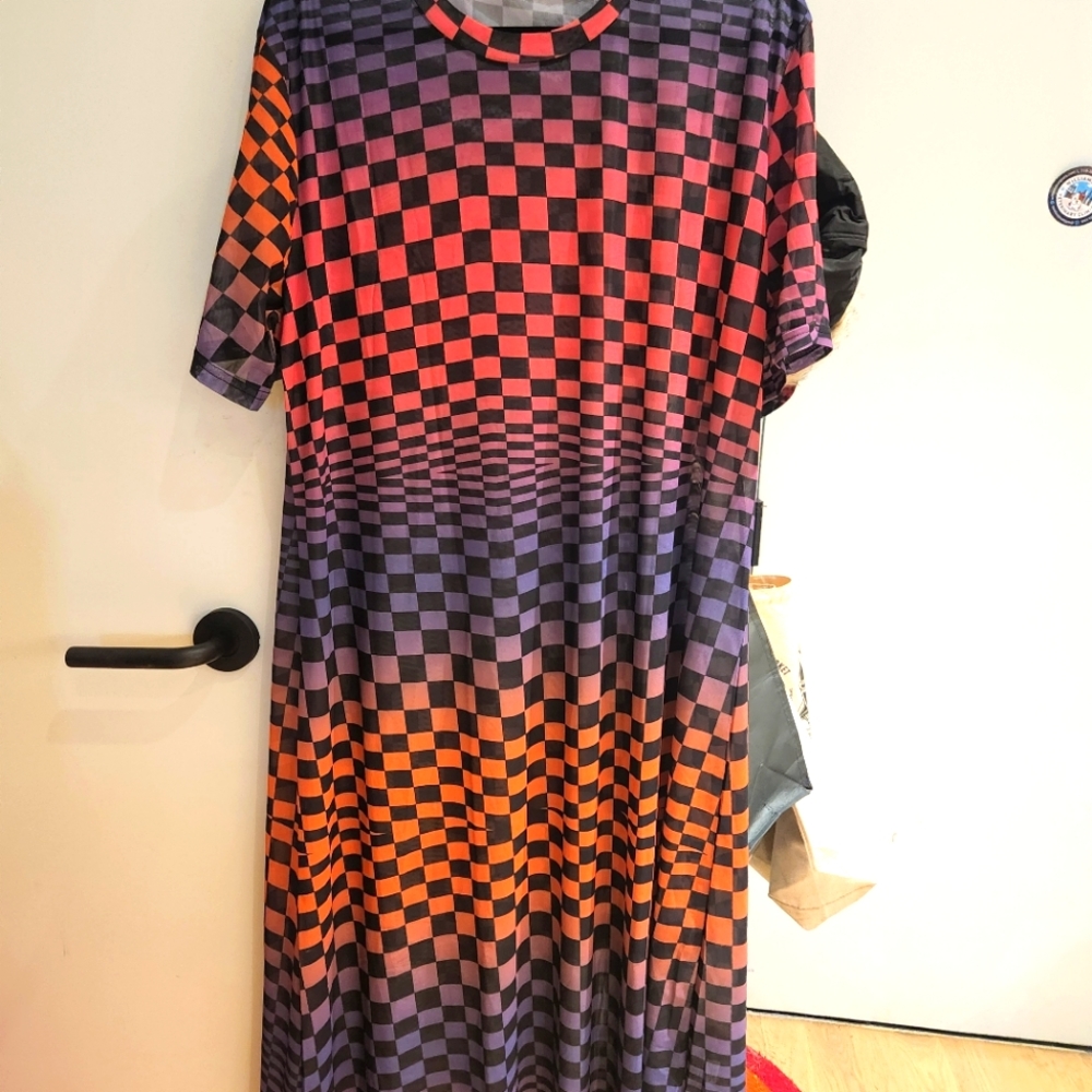 Y2K Checkerboard Mesh Ombre Dress Cover Up XL